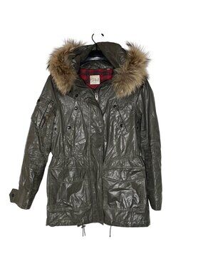 SAM Cabin Parka Raccoon Fur Hood Buffalo Plaid Lined Military Coat Sz SM (APPROX